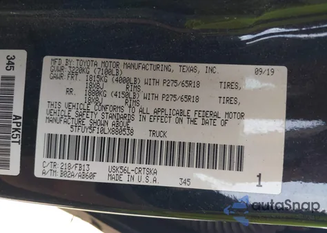 2020 Toyota Tundra Sr5 from USA, damaged, VIN 5TFUY5F10LX880538